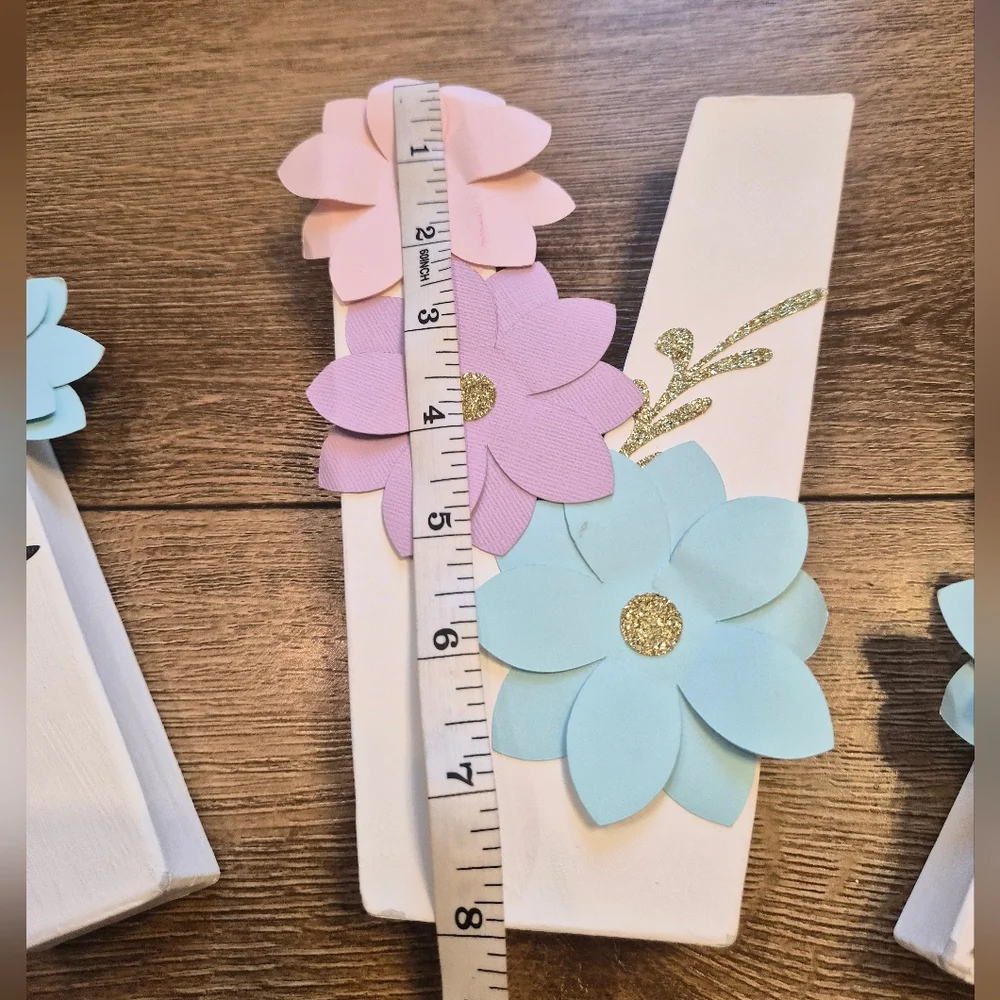 Custom AVA Decorative White Letters with Floral Accents and Unicorn Design